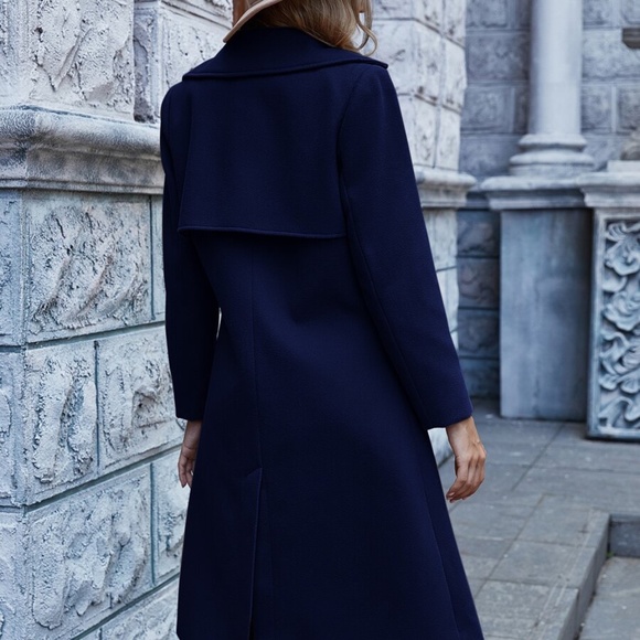 Cozy Double Breasted Button Trench Pea Coat Camel - Picture 7 of 9